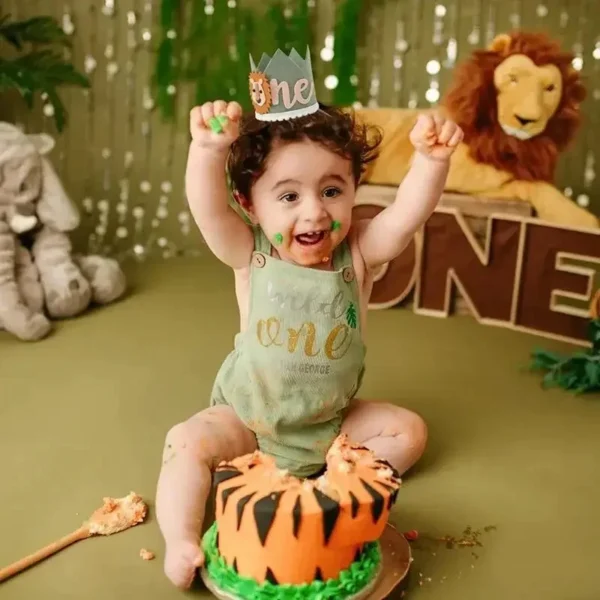 Jungle Safari Animal Lion One 1 Year Birthday Crown Headband Hat Happy Birthday Party decor Kids baby Shower 1st Birthday Party - Image 3