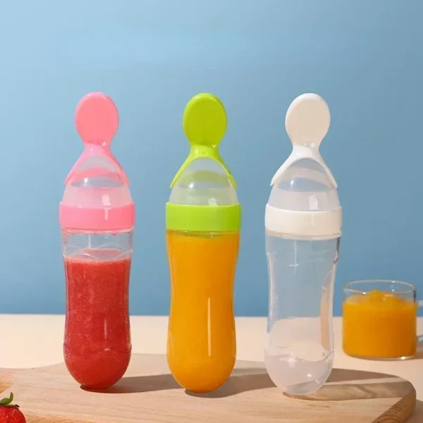 Baby Feeding Bottle with Soft Spoon Set Children Milk Bottle Baby Soft Silicone Spoons Toddler Complementary Food Feeding Tool - Image 2