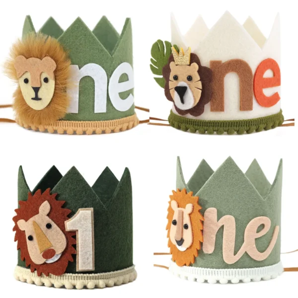 Jungle Safari Animal Lion One 1 Year Birthday Crown Headband Hat Happy Birthday Party decor Kids baby Shower 1st Birthday Party - Image 6