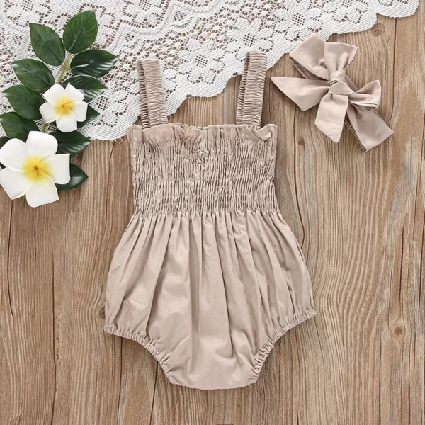 Infant Baby Girl Romper Clothes Ruched Casual Sleeveless Newborn Bodysuit with Headband Summer Jumpsuit Cute Toddler Outfit Suit - Image 3