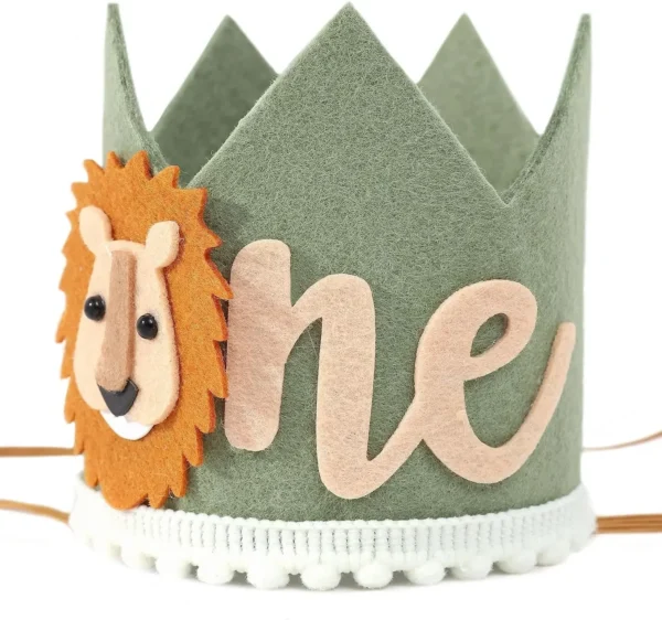 Jungle Safari Animal Lion One 1 Year Birthday Crown Headband Hat Happy Birthday Party decor Kids baby Shower 1st Birthday Party - Image 2