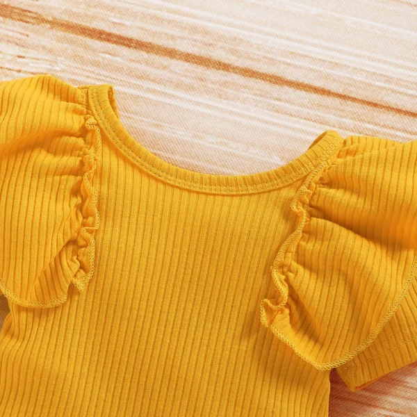 Lioraitiin 0-24M Newborn Infant Baby Girl Clothing Set Short Sleeve Yellow Solid Romper Top Sumflower Printed Shorts 3Pcs Outfit - Image 4