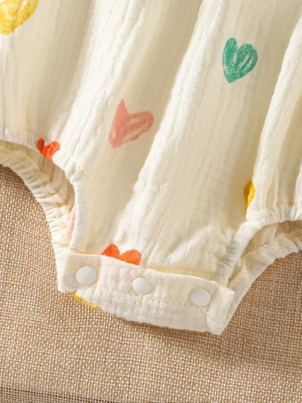 Summer Suspenders Bodysuit for Baby Girls 0-2Y Heart Printed One Piece Infant Clothes Toddler Sleeveless Jumpsuit with Hat - Image 5
