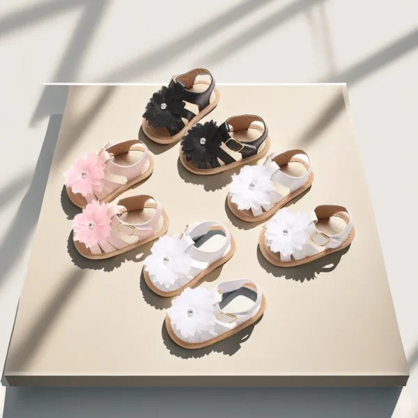Sweet 0-18M Baby Cute Flower Dew Toe Pre school Summer Sandals Princess Casual Soft Rubber Bottom Anti slip Single Shoes Women's