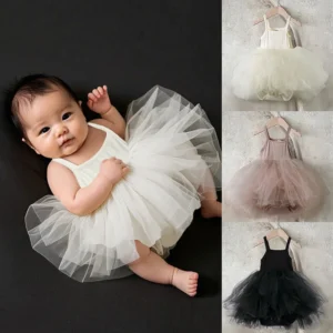 0-2Y Summer Baby Girls Clothes Toddler Tulle One Piece Camisole Ball Gown Bodysuit