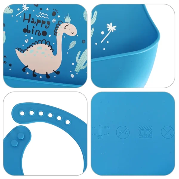 Waterproof Baby Bibs Baby Stuff Cute Cartoon Dinosaur Printed Kids Bib Girl Boy Adjustable Soft Silicone Bib Baby Feeding Stuff - Image 6