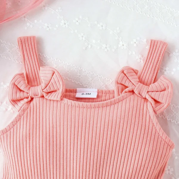 3 6 9 12 18M Lovely Infant Baby Girls Cute Romper Dress Solid Color 2pcs Sleeveless Strap Bowknot Mesh Tulle Patchwork Jumpsuits - Image 2