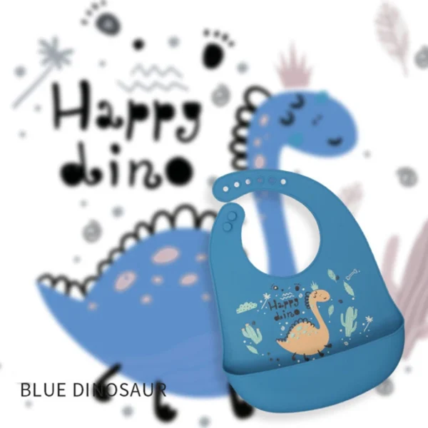 Waterproof Baby Bibs Baby Stuff Cute Cartoon Dinosaur Printed Kids Bib Girl Boy Adjustable Soft Silicone Bib Baby Feeding Stuff - Image 5