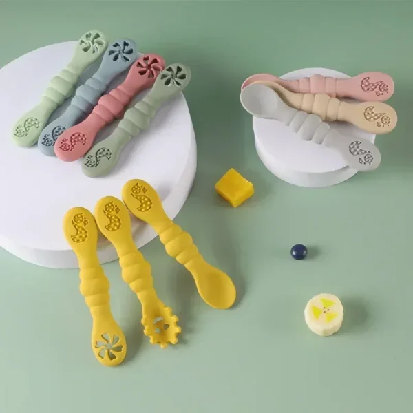 3PCS Silicone Spoon Fork For Baby Utensils Set Feeding Food Toddler Learn To Eat Training Soft Fork Cutlery Children's Tableware - Image 2