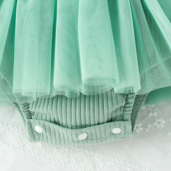 3 6 9 12 18M Lovely Infant Baby Girls Cute Romper Dress Solid Color 2pcs Sleeveless Strap Bowknot Mesh Tulle Patchwork Jumpsuits - Image 3
