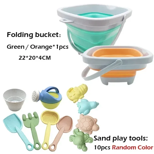 11 PCS Beach Sand Play Water Set Folding Bucket Summer Toys for Children Kids Outdoor Game Sandbox Accessories Color Random - Image 5