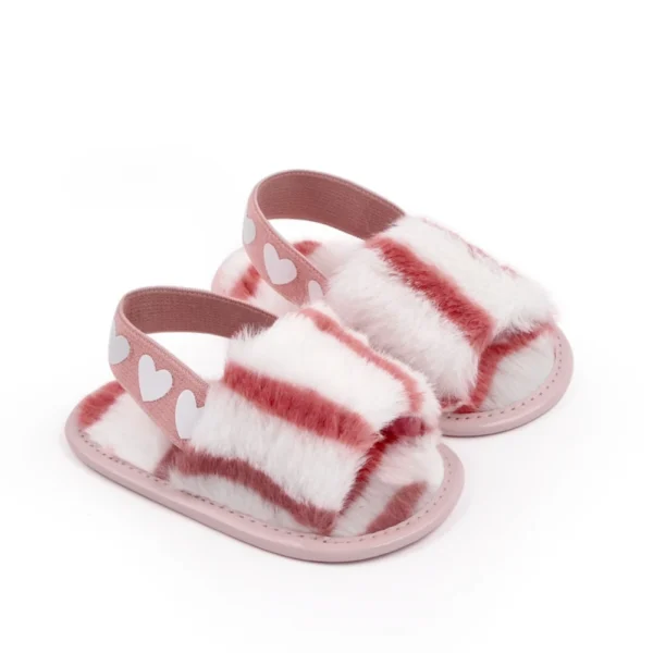 Jlong Autumn Plush Slide Sandal Baby Girls Heart Soft Sole Sandals Infant Toddler Princess Non-slip Crib Shoes 0-18 Months - Image 3