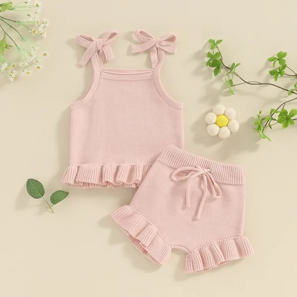 2024-01-15 Lioraitiin Newborn Baby Girl Outfits Knit Solid Color Sleeveless Cami Tops with Elastic Waist Shorts 2Pcs Clothes Set - Image 5