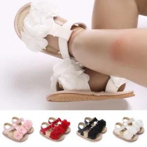 Cute 0-18M Baby Cute Flower Decoration Open toed Summer Sandals Princess Casual Rubber Sole Non slip Sandals Walking Shoes