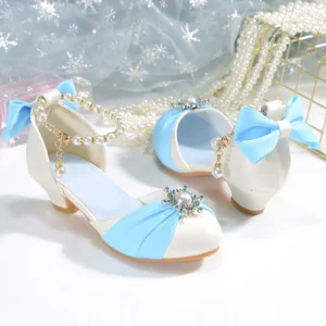 Girls Sandals Slip Closed Toe Crystal Princess Wedding Flower Party Pretty Bow Beading Decoration Shoes For Toddler Fashion