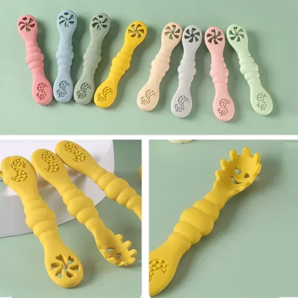 3PCS Silicone Spoon Fork For Baby Utensils Set Feeding Food Toddler Learn To Eat Training Soft Fork Cutlery Children's Tableware - Image 6
