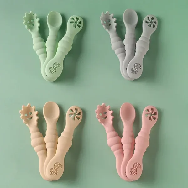 3PCS Silicone Spoon Fork For Baby Utensils Set Feeding Food Toddler Learn To Eat Training Soft Fork Cutlery Children's Tableware - Image 3