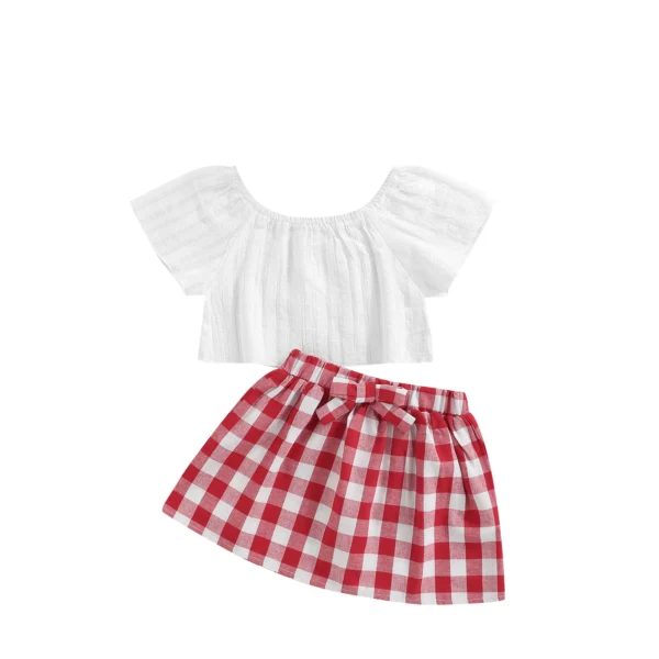 Lioraitiin 3Pcs Set 0-24M Newborn Baby Girl Clothes Cute Summer Off Shoulder Lace Tops+ Red Plaid Short Dress Headband Outfit - Image 6