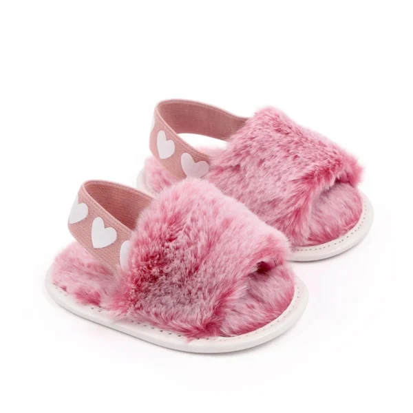 Jlong Autumn Plush Slide Sandal Baby Girls Heart Soft Sole Sandals Infant Toddler Princess Non-slip Crib Shoes 0-18 Months - Image 5