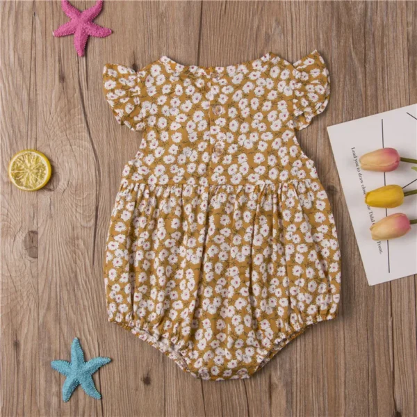 0-24months Baby Girls Summer Romper Floral Ruffle Sleeve Classical Round Back Button Bodysuit For Infant Girls - Image 2