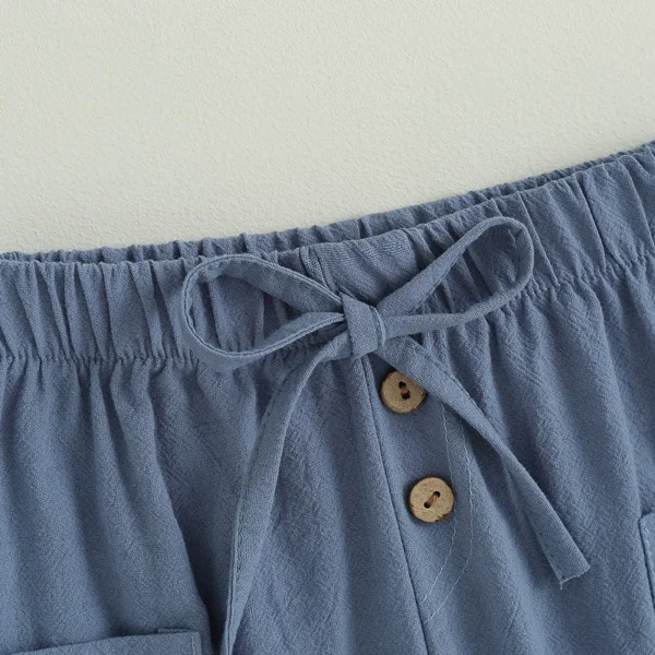 Cotton Linen Casual Baby Pants Toddler Boys Girls Casual Bottom Summer Autumn Solid Drawstring Button Children Pockets Trousers - Image 6