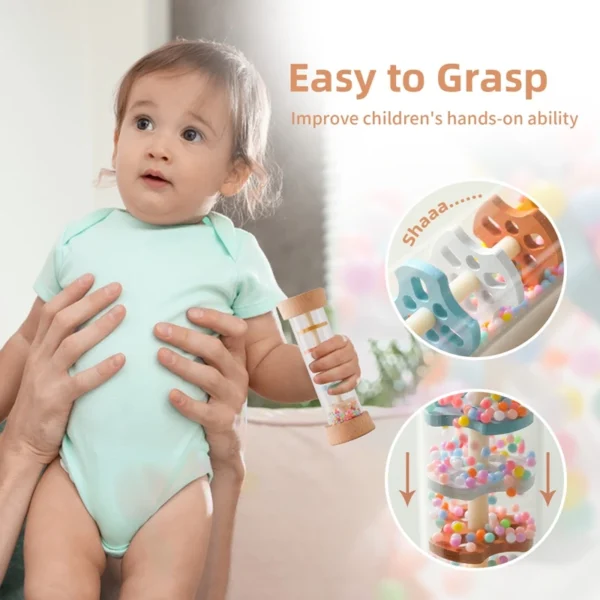Montessori Toy Baby Rain Stick Rainbow Hourglass Rain Music Rattle Toy Kids Simulation Rain Sounder Sensory Educational Toy Gift - Image 5