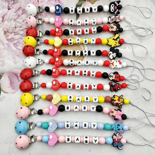 Customized Personalized Name English Letters Baby Silicone Pacifier Clips Chains Holder Teether Pendants Teething Baby Gifts - Image 3