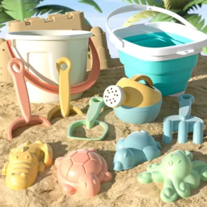 11 PCS Beach Sand Play Water Set Folding Bucket Summer Toys for Children Kids Outdoor Game Sandbox Accessories Color Random