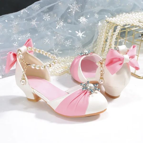 Girls Sandals Slip Closed Toe Crystal Princess Wedding Flower Party Pretty Bow Beading Decoration Shoes For Toddler Fashion - Image 2