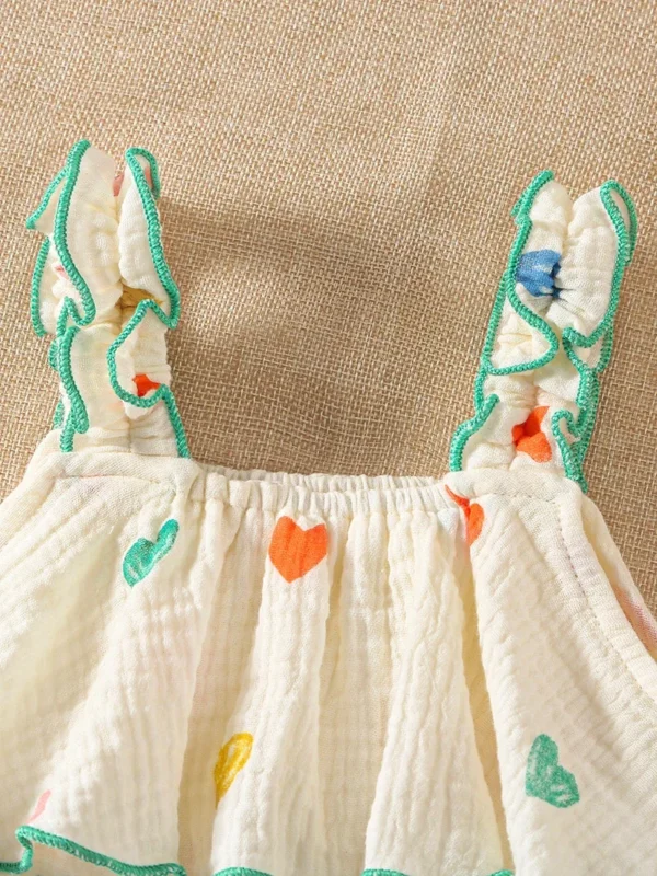 Summer Suspenders Bodysuit for Baby Girls 0-2Y Heart Printed One Piece Infant Clothes Toddler Sleeveless Jumpsuit with Hat - Image 3