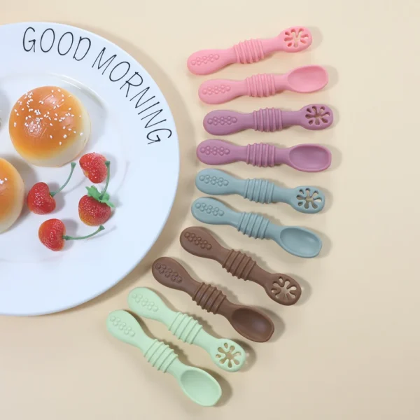 2PCS Cute Baby Learning Spoons Utensils Set Food Grade Silicone Sticky Spoon Children Cutlery Training Spoon Feeding Tableware - Image 2
