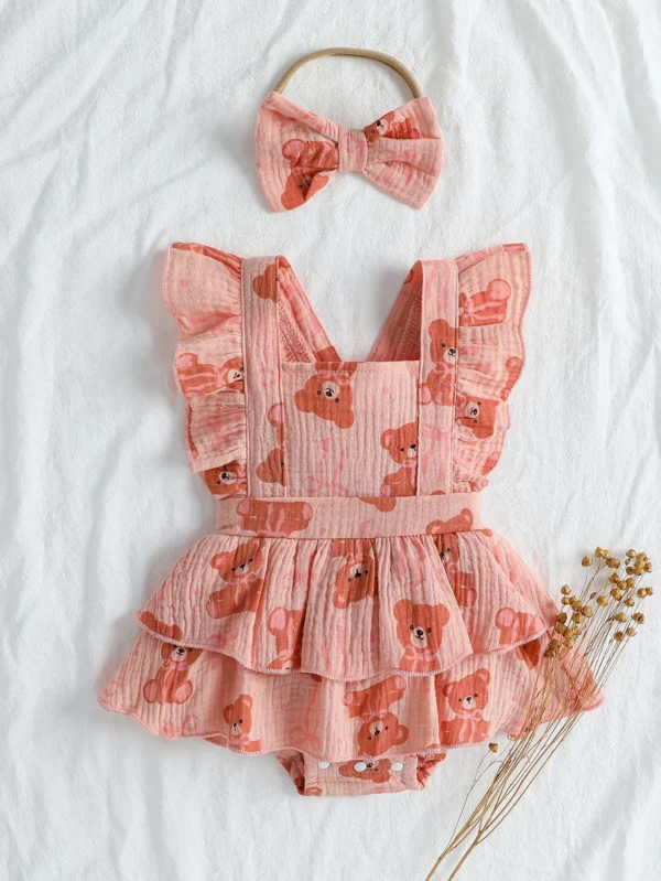 Children’s Summer Rompers with Bear Pattern for Toddler Girls, Baby Carrier Rompers