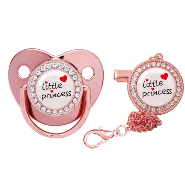 Baby Luxury Pacifier with Pacifier Clip Silicone BPA Free Infant Nipple for Newborn Baby Shower Gold Bling Dummy Holder Soother - Image 2
