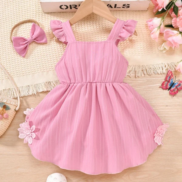 Pudcoco Infant Baby Girl Summer Outfits Ruffle Sleeveless Square Neck Bow Front Romper with Headband Set Newborn Clothes 0-18M - Image 2