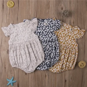 0-24months Baby Girls Summer Romper Floral Ruffle Sleeve Classical Round Back Button Bodysuit For Infant Girls