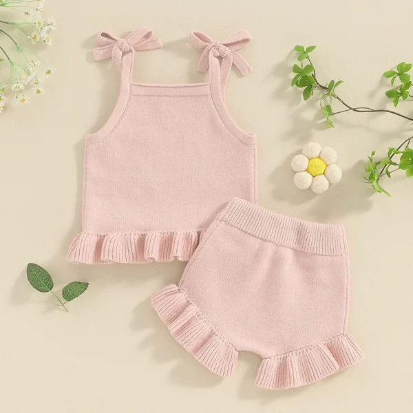 2024-01-15 Lioraitiin Newborn Baby Girl Outfits Knit Solid Color Sleeveless Cami Tops with Elastic Waist Shorts 2Pcs Clothes Set - Image 6