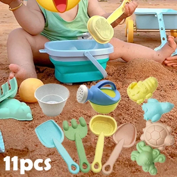 11 PCS Beach Sand Play Water Set Folding Bucket Summer Toys for Children Kids Outdoor Game Sandbox Accessories Color Random - Image 6