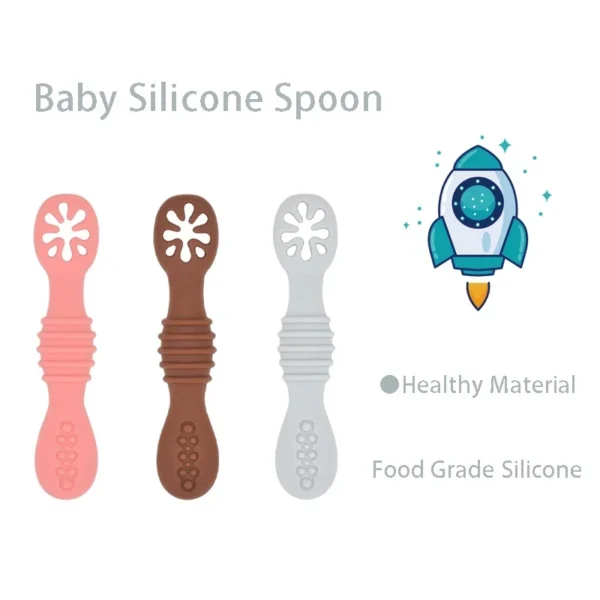 2PCS Cute Baby Learning Spoons Utensils Set Food Grade Silicone Sticky Spoon Children Cutlery Training Spoon Feeding Tableware - Image 6